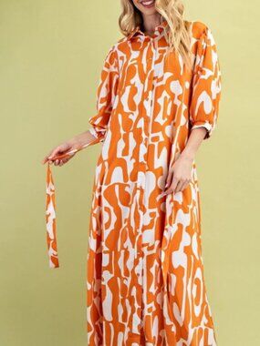 Gigio Button Down Print Midi Dress